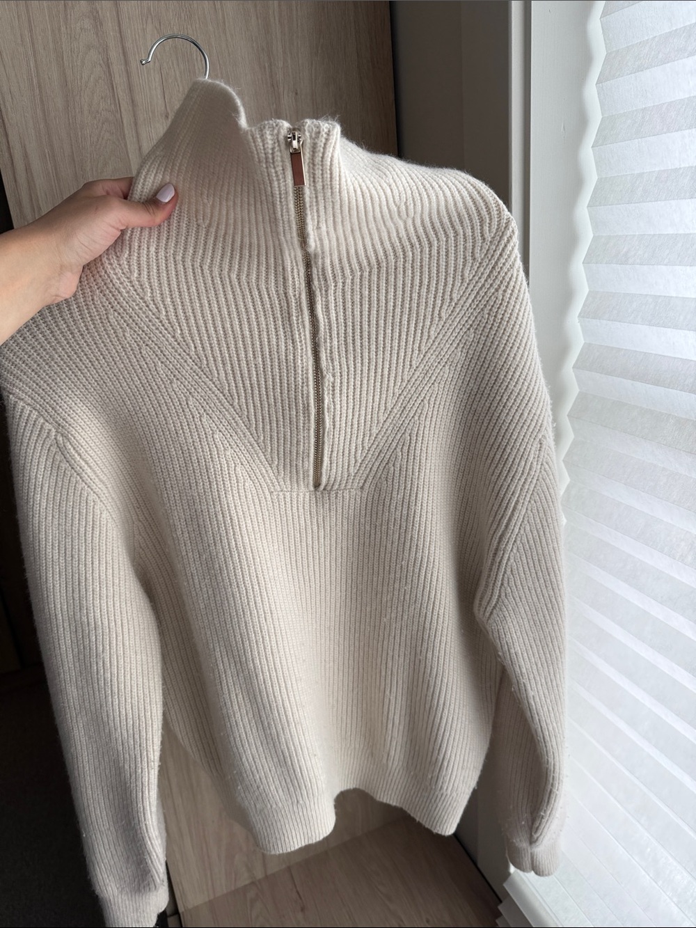 H&M Cream Ribbed Half-Zip Turtleneck Sweater